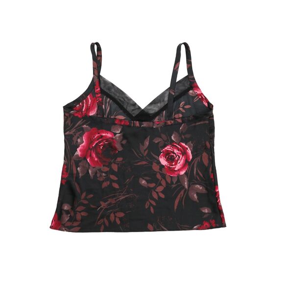 Vintage Black Floral Camisole Lace Trim Sheer Mesh 90s Satin Cami - Picture 2 of 3